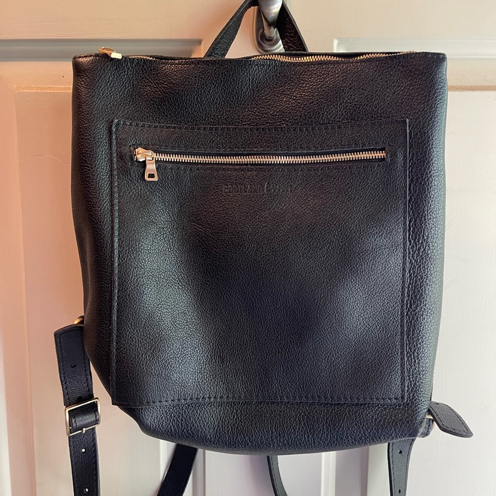 Portland Leather Goods Tote Backpack Black Pebbled Leather
